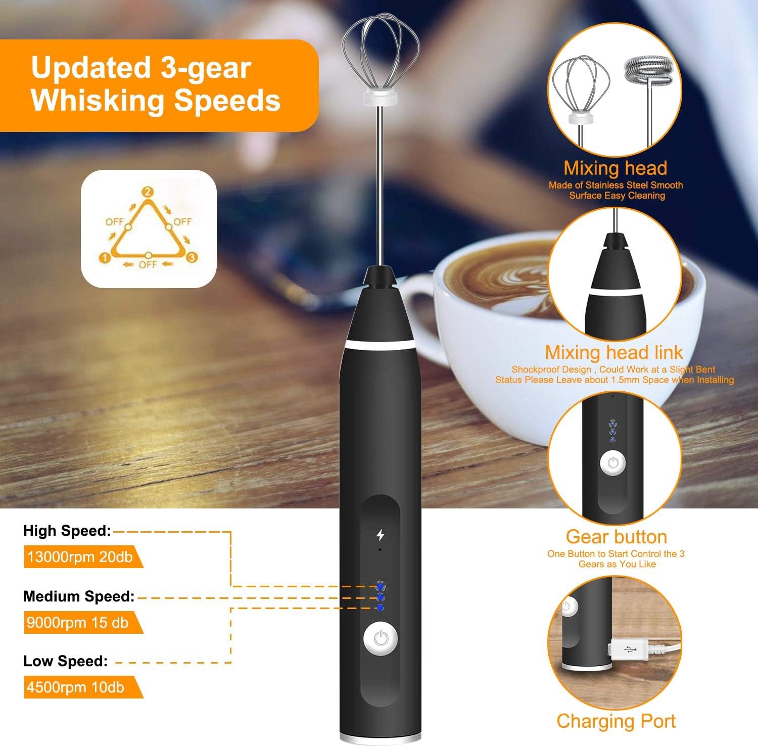مضرب نسكافيه بالكهرباء | شحن USB وبطارية 1200mAh